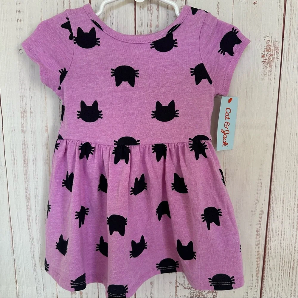 Cat & Jack Girls purple cat print short sleeve dress
